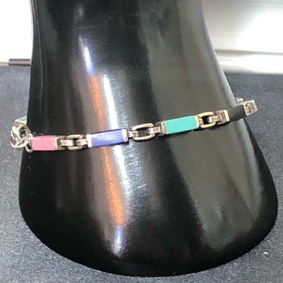 TAXCO Sterling Silver Multi-Gemstone Link Bracelet - Picture 4 of 13